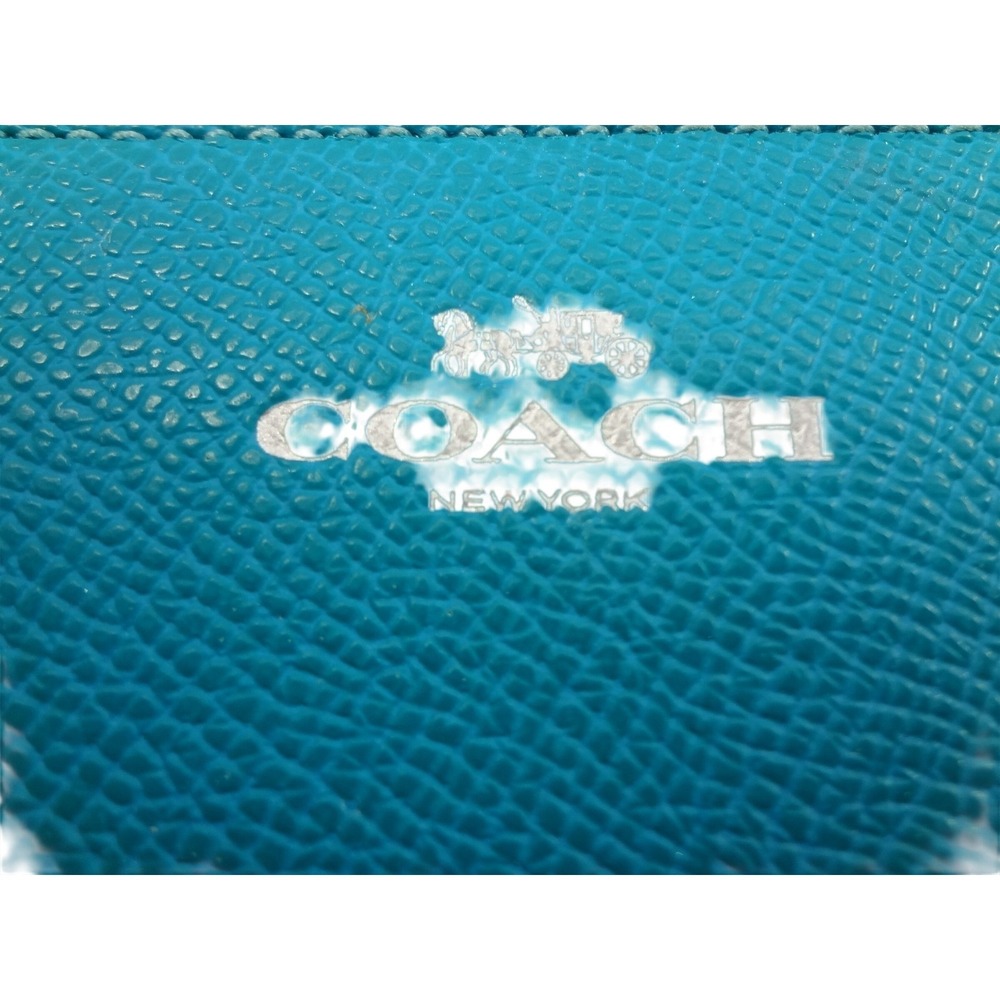 Coach Turquoise Crossgrain Leather Double Zip Around Wallet Silver Hardware - Picture 9 of 9